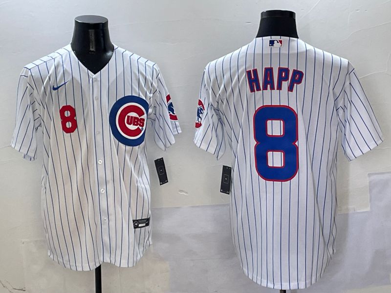 Men Chicago Cubs #8 Happ White Stripe Game Nike 2025 MLB Jersey style 4